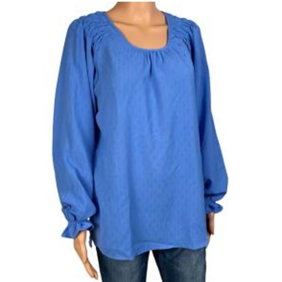 Jessica Simpson Blue Blouse, Textured, Long Sleeves, Sz XL, Ruffles, Feminine - Picture 1 of 13